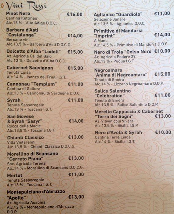 Menu di Moby Dick - Caffè Berardo 