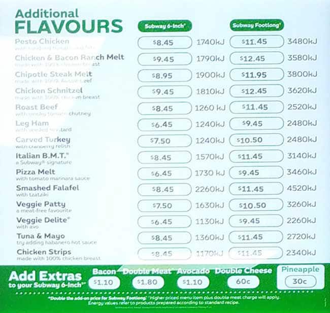 Carta de Subway