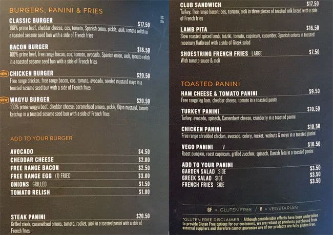 Menu at Atomic Espresso cafe, South Perth