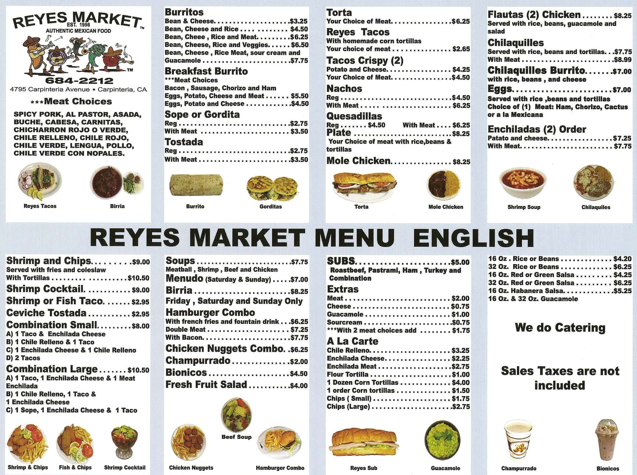 Reyes Market Menu, Menu for Reyes Market, Carpinteria, Santa Barbara