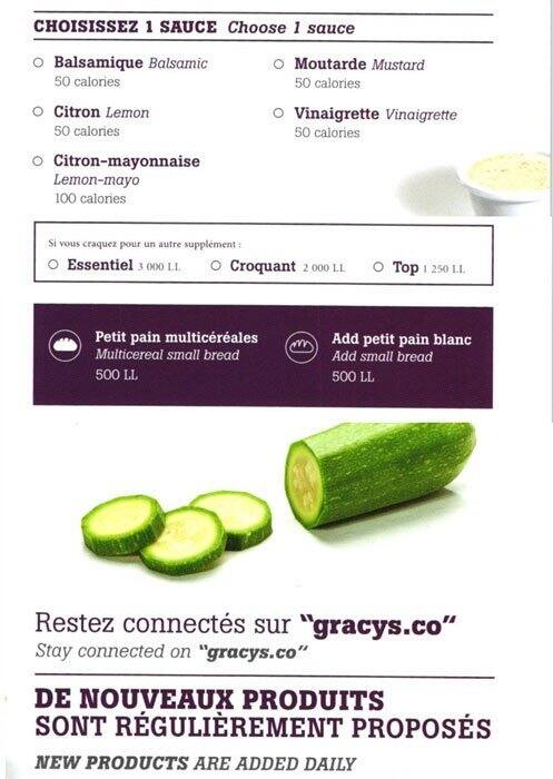 Gracy's menu