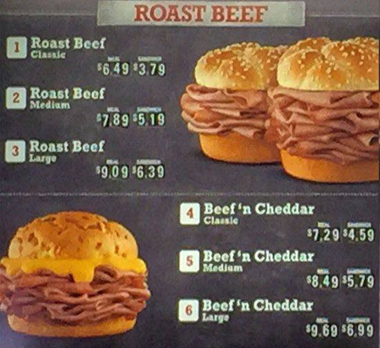 Menu at Arby's restaurant, Burlington, Fairview St