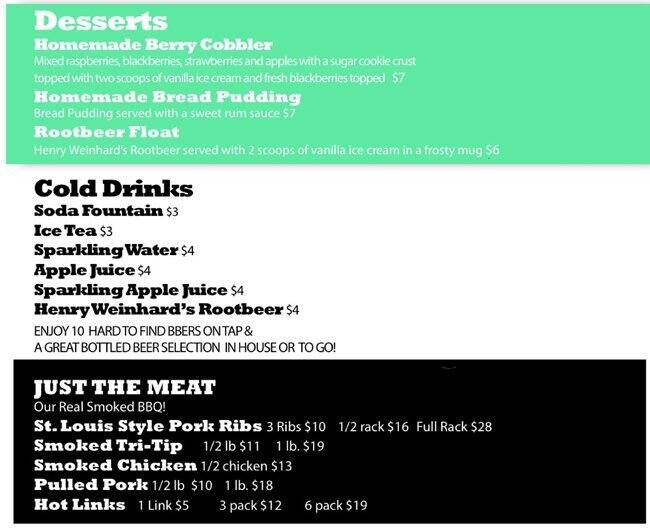 Menu at South Winchester BBQ, San Jose