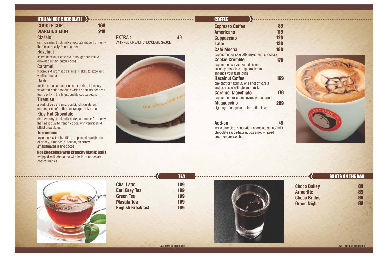 Menu of The Chocolate Room, Hazratganj, Lucknow