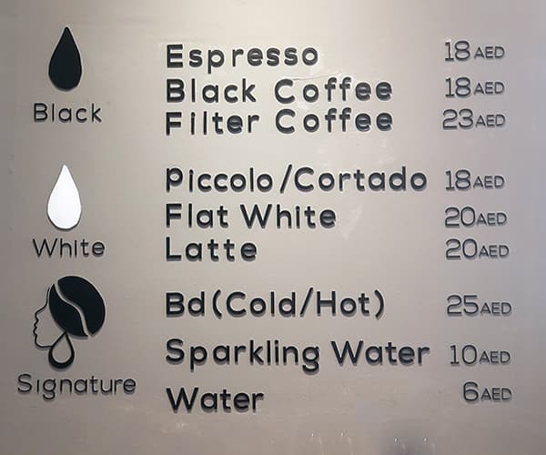 Menu at Black Drop Cafe, Ajman