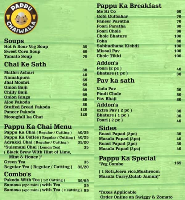 Pappu Chaiwalla Menu, Menu for Pappu Chaiwalla, St. Marks Road ...