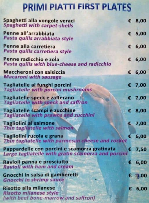 Menu di Sacco e Farina - Milano 