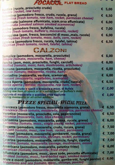 Menu di Sacco e Farina - Milano 