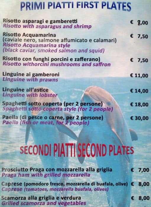 Menu di Sacco e Farina - Milano 