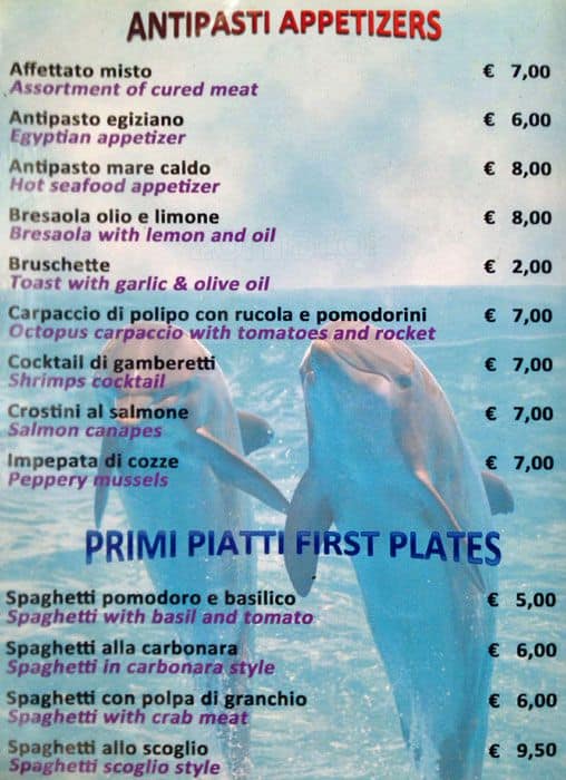 Menu di Sacco e Farina - Milano 