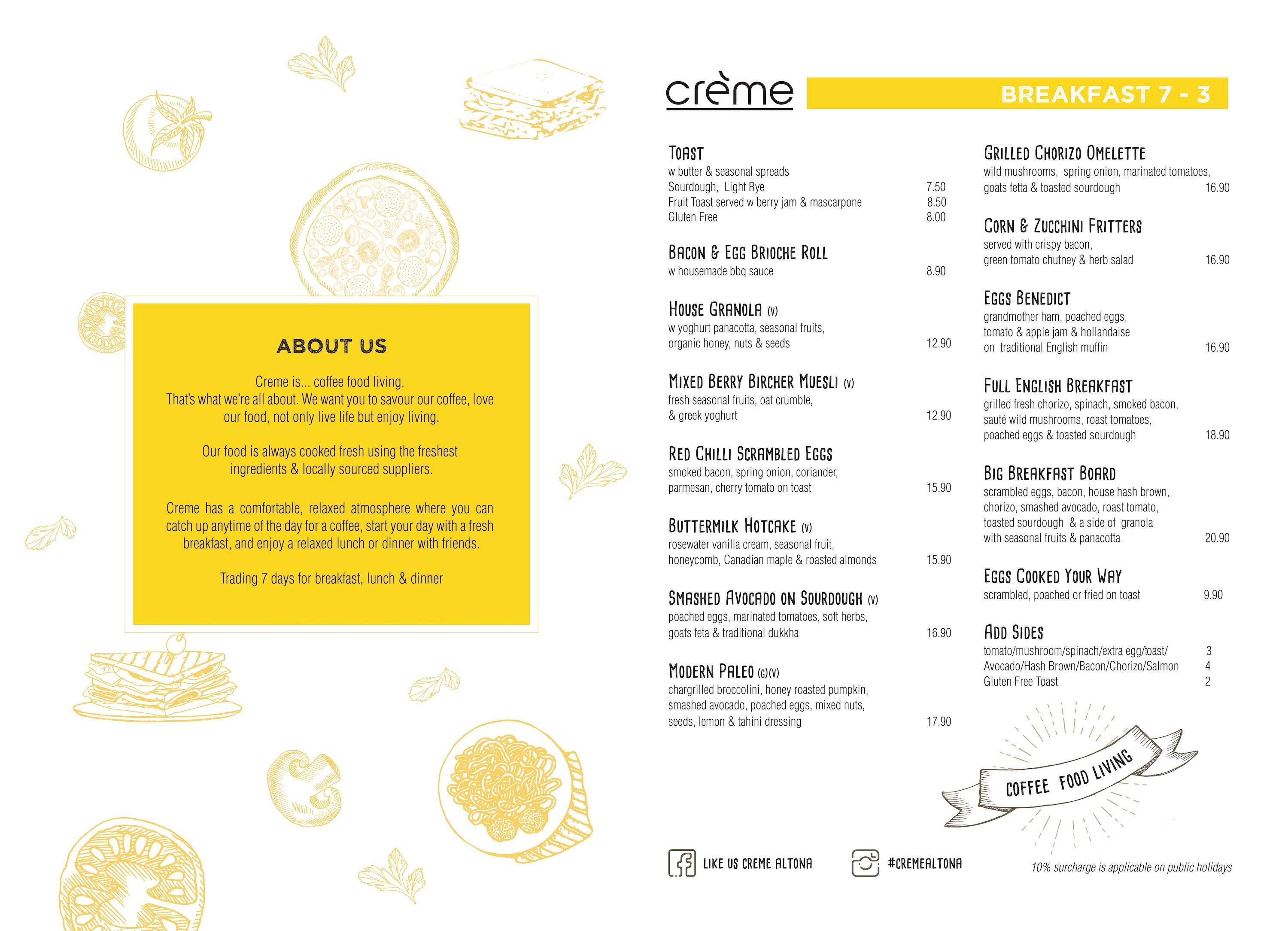 crème menu