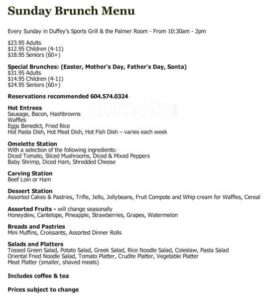 Duffey's Sports Grill at Northview Golf and Country Club меню