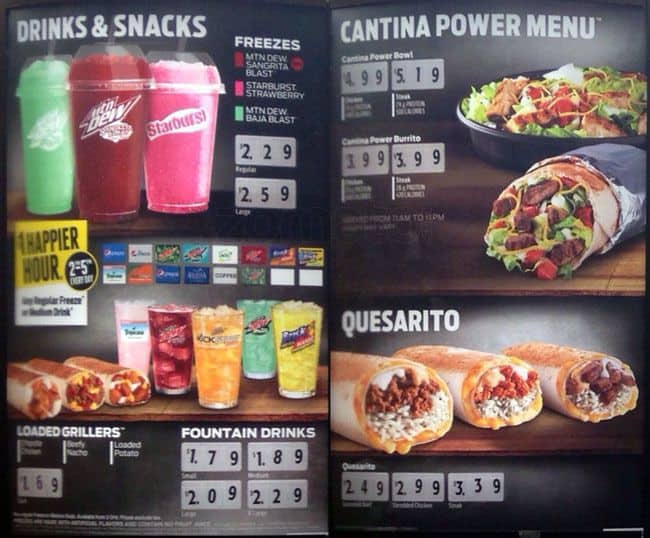 Menu at Taco Bell fast food, Chicago, 500 W Madison St