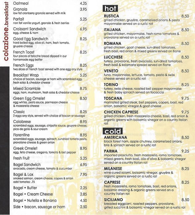 Caffe Roma menu