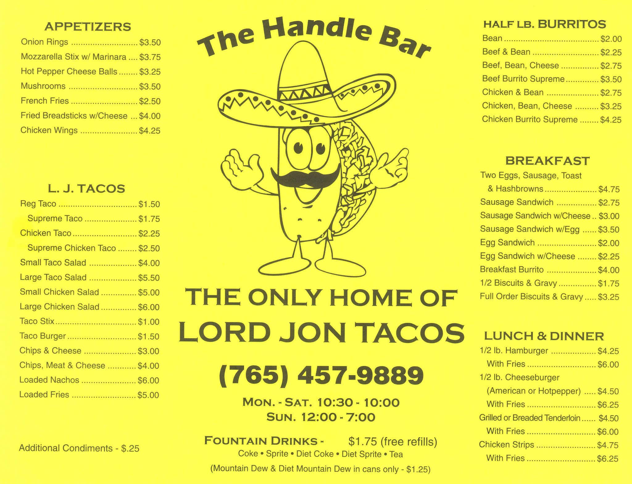 the handle bar and kitchen menu