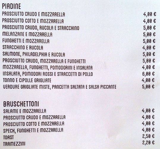 L' Altro Chiosco Speisekarte