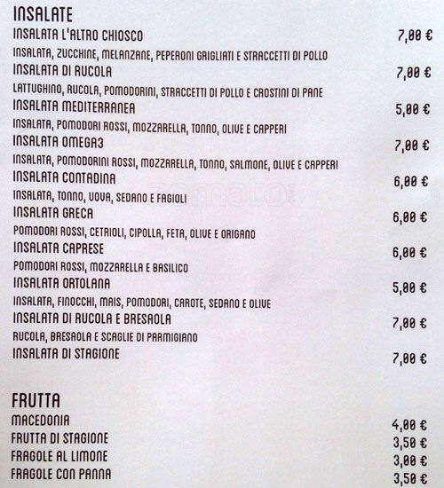 L' Altro Chiosco Speisekarte