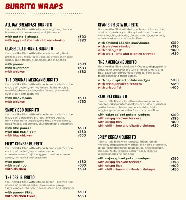 Menu of The Burrito Company, Vikhroli, Mumbai