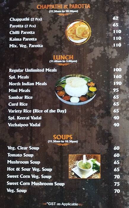 Parvathy Bhavan menu