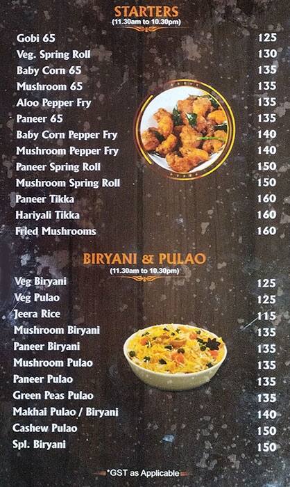 Parvathy Bhavan menu
