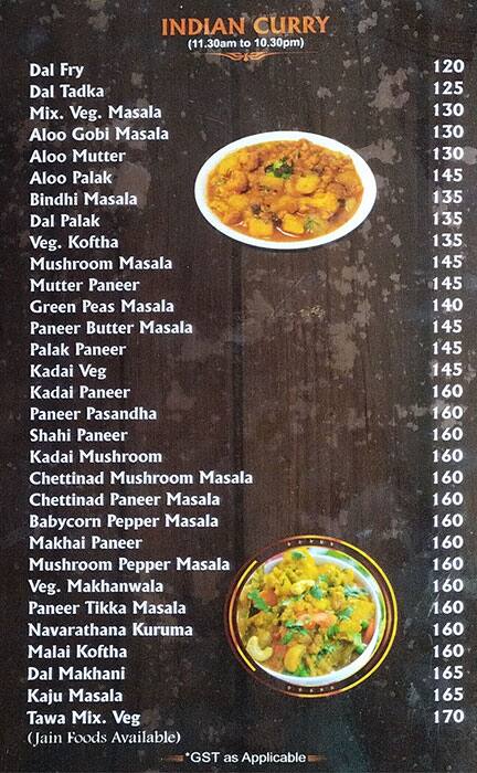 Parvathy Bhavan menu