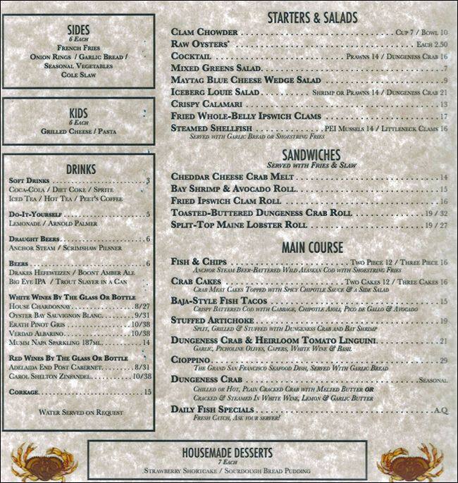 Woodhouse Fish Company Menu, Menu untuk Woodhouse Fish Company, Castro