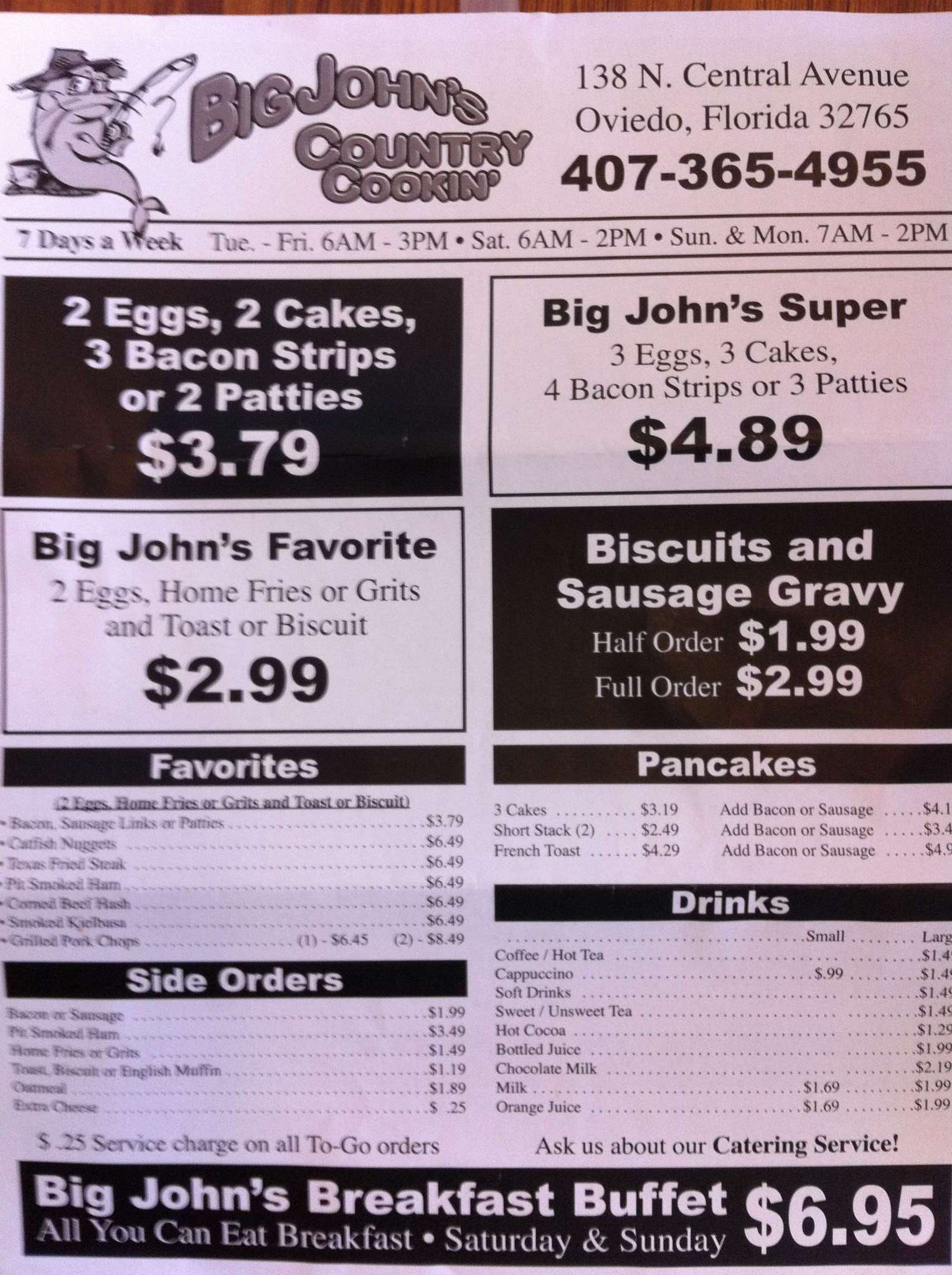 Big John S Country Cookin Menu