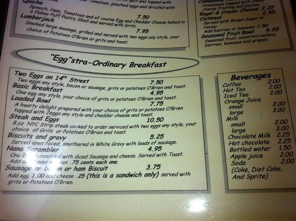 Menu at Ms. Carolyn's restaurant, Fernandina Beach