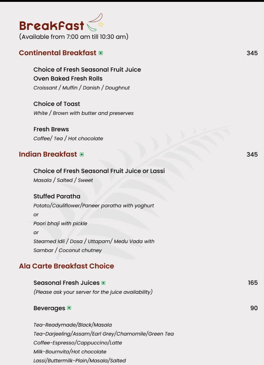 Menu of Fountain House, Shivaji Nagar, Pune