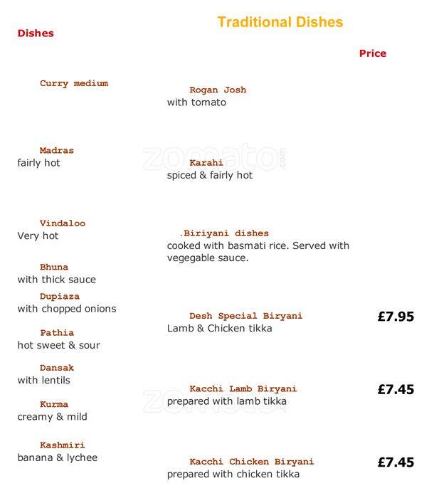 Desh menu