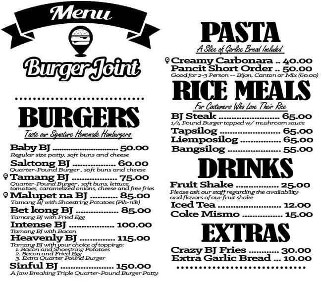 Burger Joint Menu, Menu for Burger Joint, Santa Ana, Manila Zomato Philippines