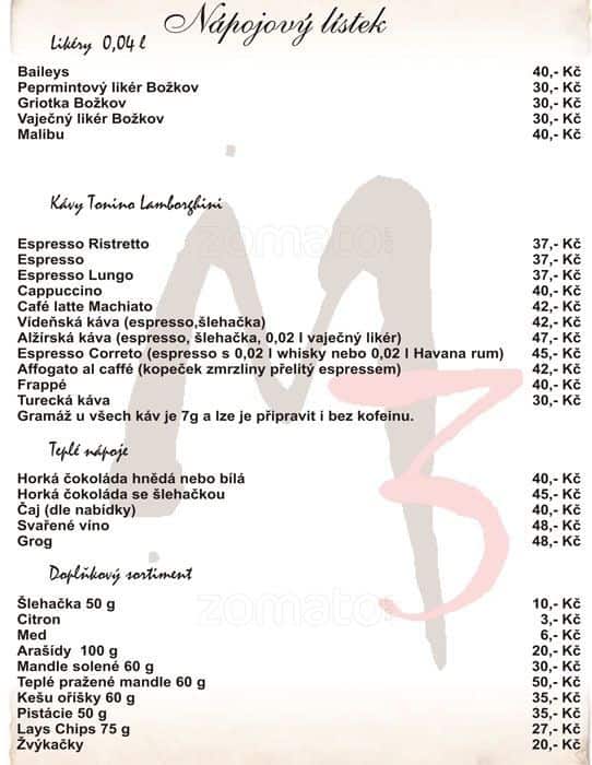 Menu at Mtrojka pub & bar, Olomouc