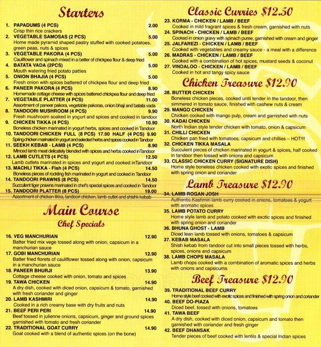 Red Chillies Menü, Red Chillies, Bayswater, Melbourne için Menü