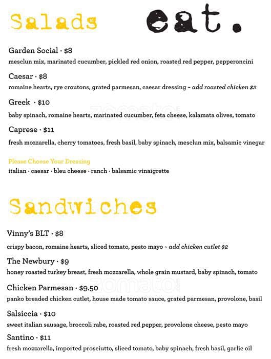 Dirty Water Dough Co. menu, Menu restauracji Dirty Water Dough Co