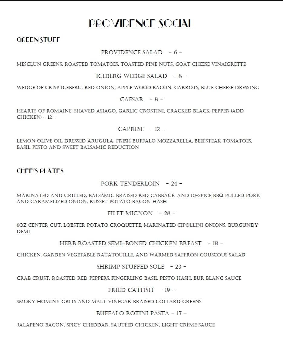 Providence Social Menu, Menu for Providence Social, West Side, Buffalo ...