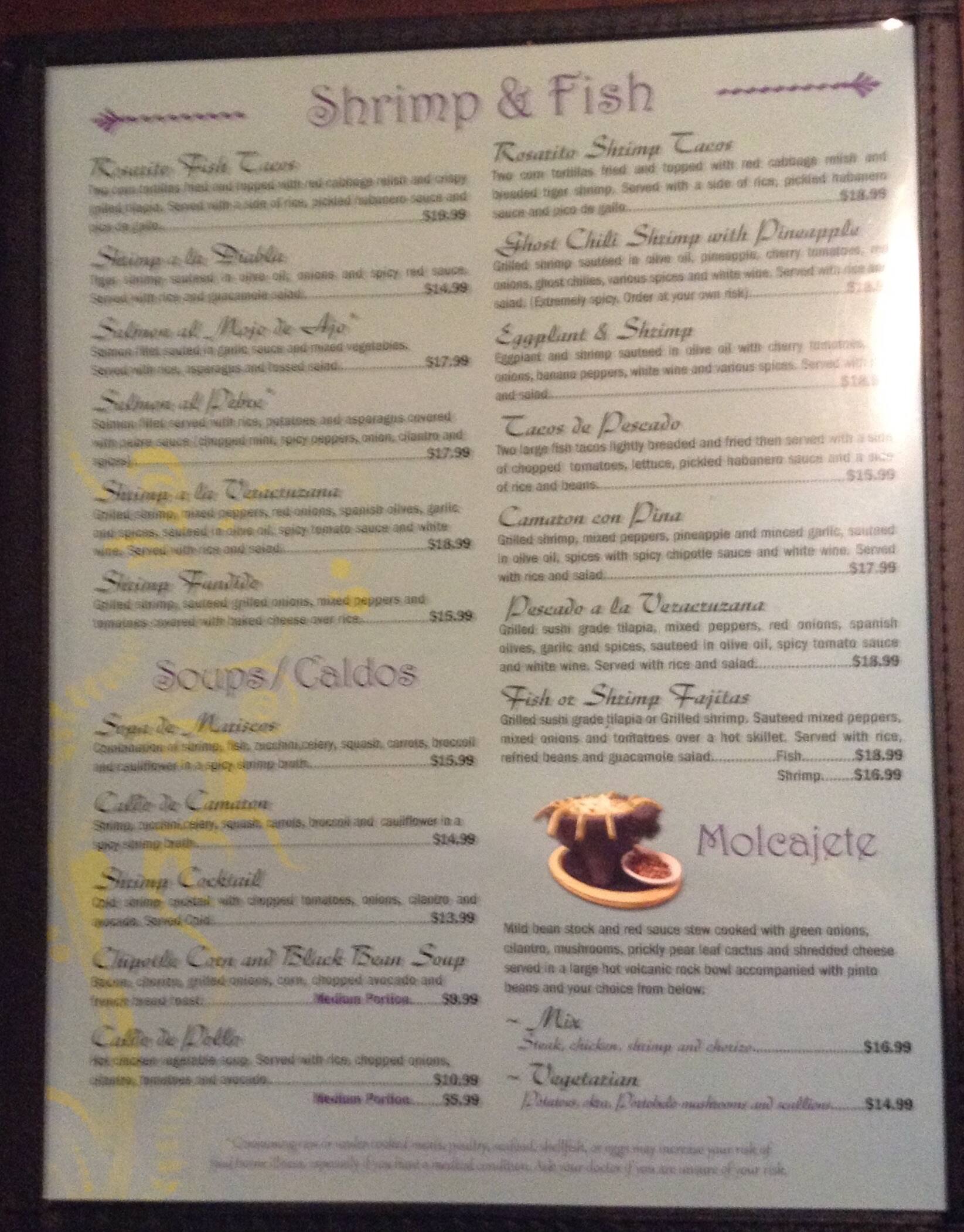 Monte Del Rey Menu Printable