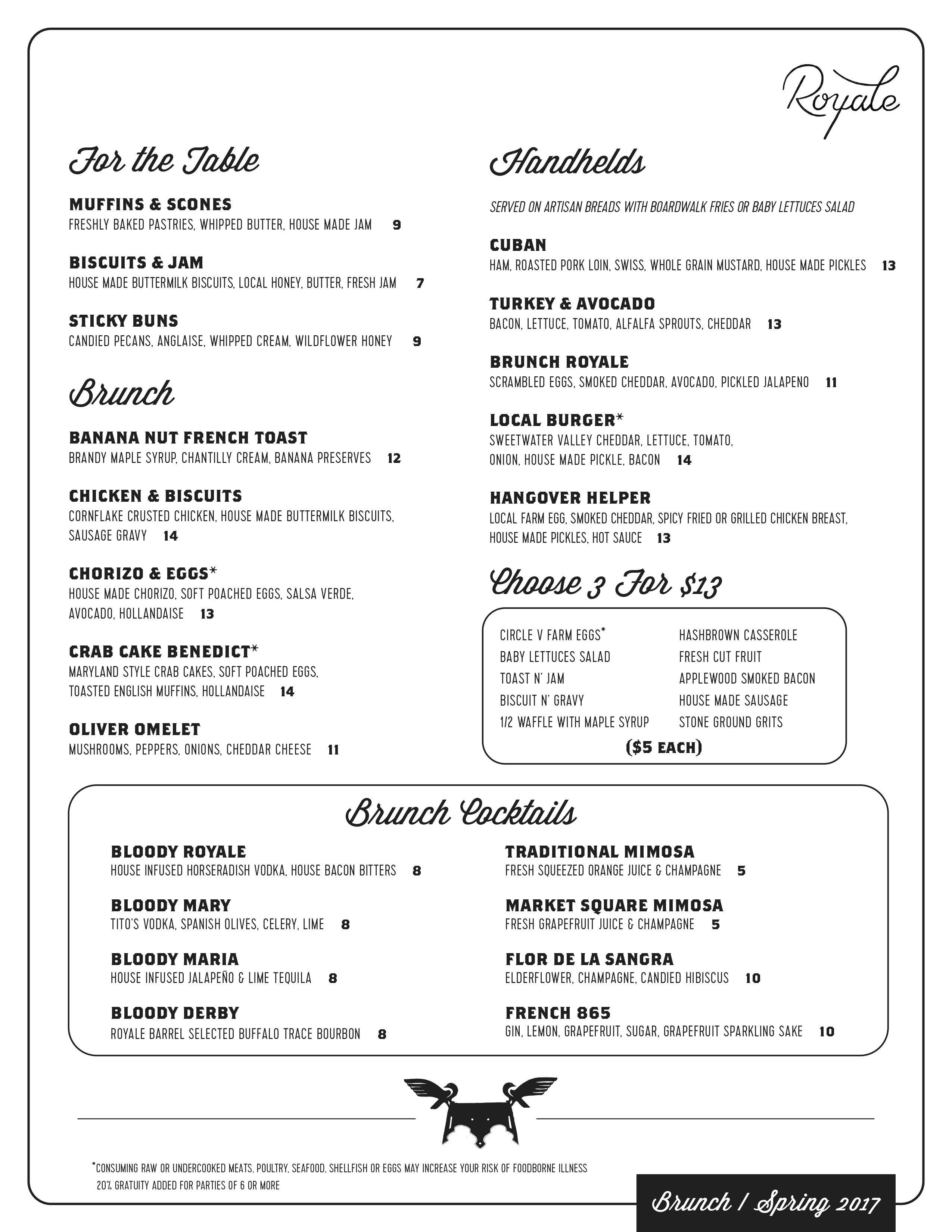 Oliver Royale Menu, Menu for Oliver Royale, Downtown, Knoxville