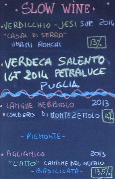 Menu di Slow Wine 