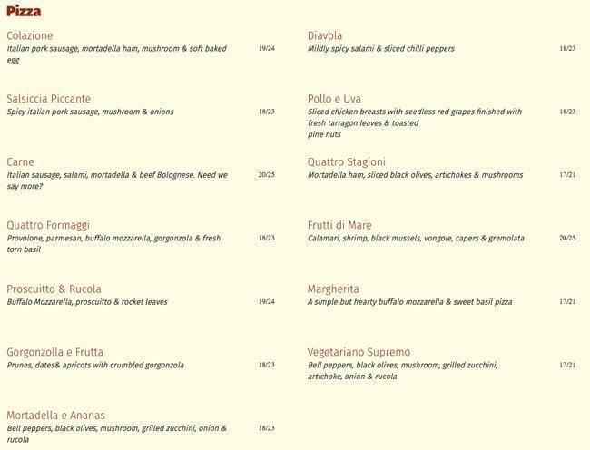 lucca's trattoria メニュー