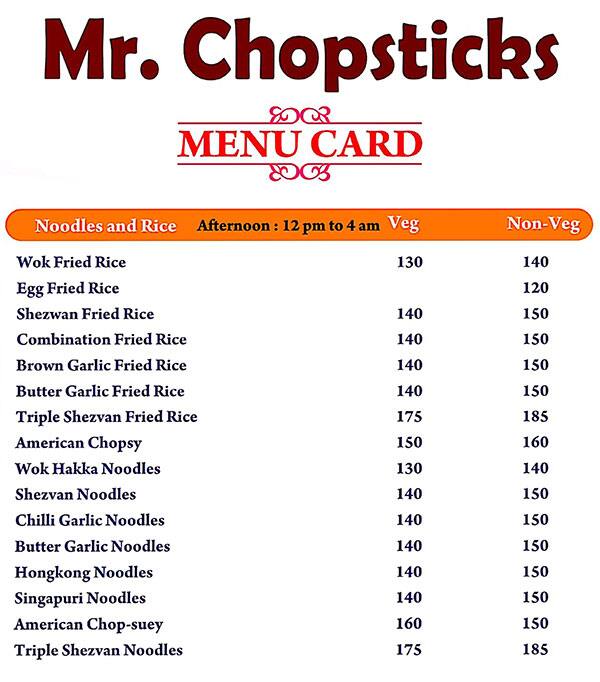 Mr on sale chopsticks menu