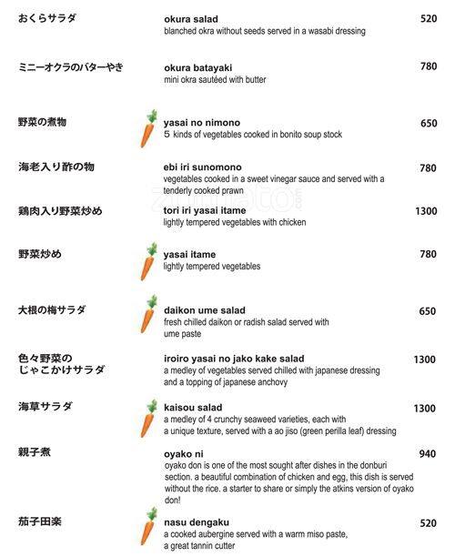 Nihonbashi menu