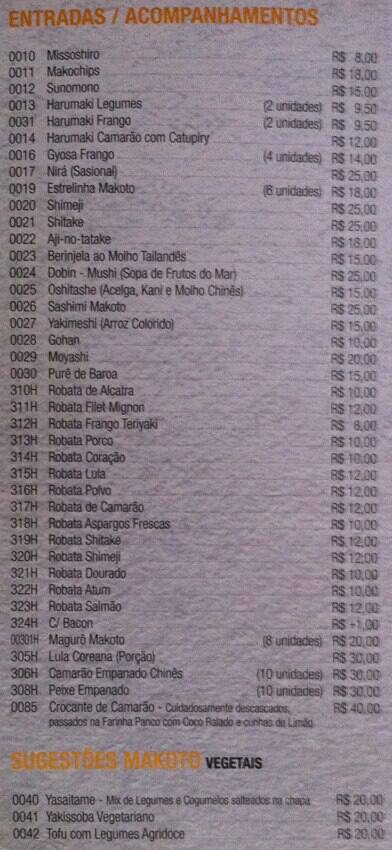 Carmem Miranda cardápio