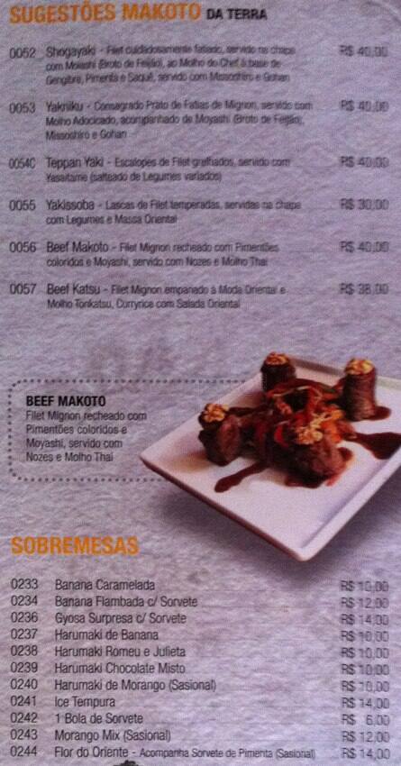 Carmem Miranda cardápio