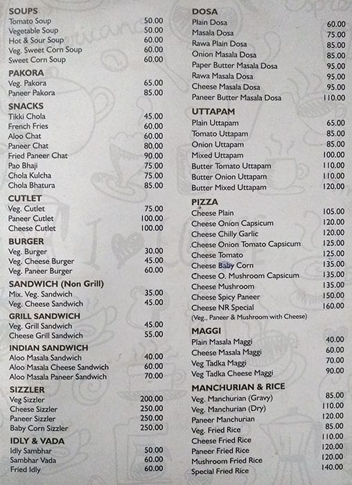 N.R. Ice Cream Parlour And Restaurant menu