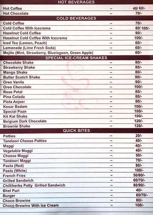 Coffee Corner menu