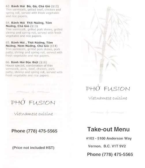 Menu At Pho Fusion Restaurant, Vernon