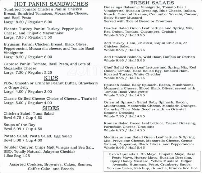 Menu at Boulder Creek Market restaurant, Boulder, 13th St 120