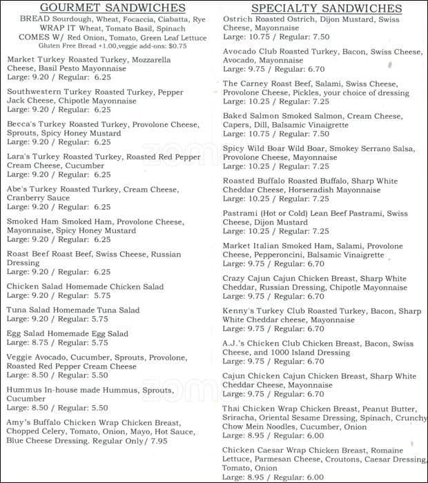 Menu at Boulder Creek Market restaurant, Boulder, 13th St 120