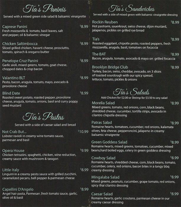 Tia's menu