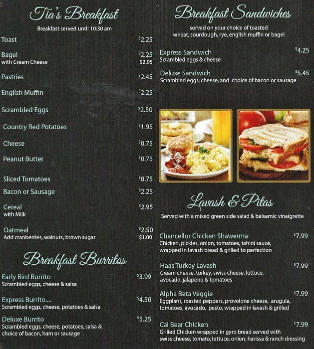 Tia's menu